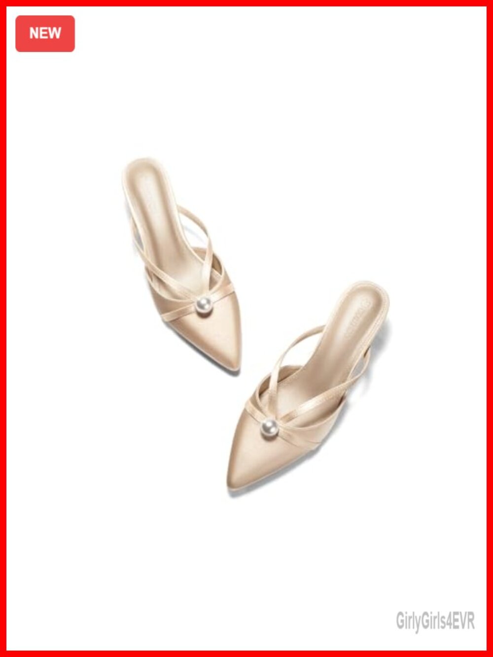 Coutgo Pearl Kitten Heel Mules Closed Pointed Toe Satin Dress Sandals